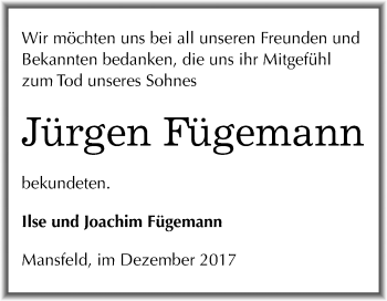 Traueranzeige von Jürgen Fügemann von Mitteldeutsche Zeitung