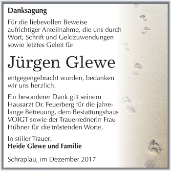 Traueranzeige von Jürgen Glewe von Mitteldeutsche Zeitung Merseburg/Querfurt