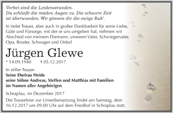 Traueranzeige von Jürgen Glewe von Mitteldeutsche Zeitung Merseburg/Querfurt