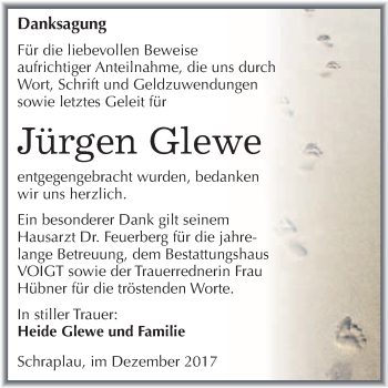 Traueranzeige von Jürgen Glewe von WVG - Wochenspiegel Merseburg
