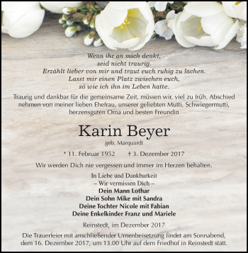 Traueranzeige von Karin Beyer von Mitteldeutsche Zeitung