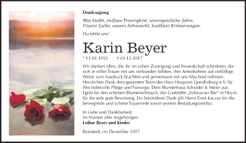Traueranzeige von Karin Beyer von Mitteldeutsche Zeitung