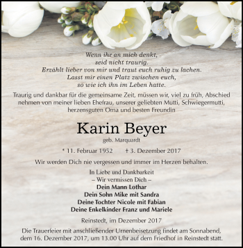 Traueranzeige von Karin Beyer von WVG - Wochenspiegel Quedlinburg