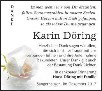 Traueranzeige von Karin Döring von Mitteldeutsche Zeitung Sangerhausen