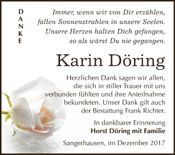 Traueranzeige von Karin Döring von Super Sonntag SGH Mansf. Land