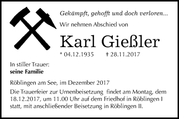 Traueranzeige von Karl Gießler von Mitteldeutsche Zeitung