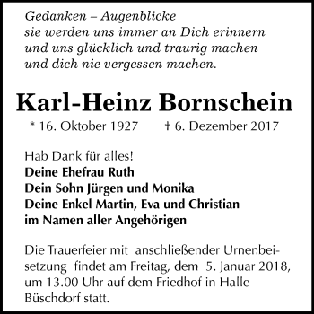 Traueranzeige von Karl-Heinz Bornschein von Mitteldeutsche Zeitung Halle/Saalkreis