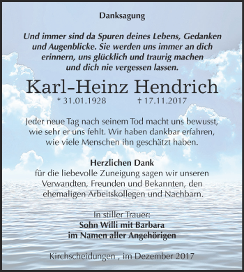 Traueranzeige von Karl-Heinz Hendrich von WVG - Wochenspiegel NMB / WSF / ZTZ