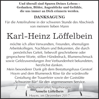 Traueranzeige von Karl-Heinz Löffelbein von Super Sonntag Aschersleben