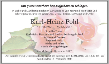 Traueranzeige von Karl-Heinz Pohl von Mitteldeutsche Zeitung Aschersleben