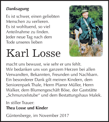Traueranzeige von Karl Losse von Mitteldeutsche Zeitung