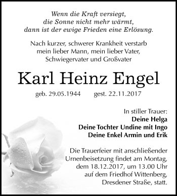 Traueranzeige von Karl Heinz Engel von Mitteldeutsche Zeitung