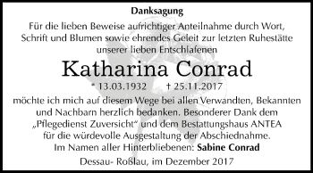 Traueranzeige von Katharina Conrad von Mitteldeutsche Zeitung Dessau-Roßlau