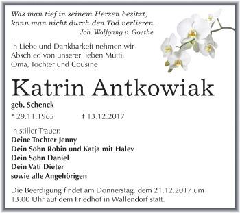 Traueranzeige von Katrin Antkowiak von Mitteldeutsche Zeitung Merseburg/Querfurt