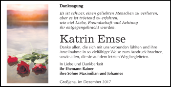 Traueranzeige von Katrin Emse von Mitteldeutsche Zeitung