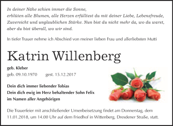 Traueranzeige von Katrin Willenberg von WVG - Wochenspiegel Wittenberg