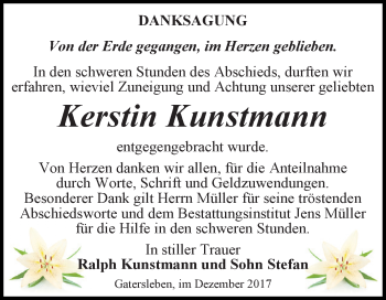 Traueranzeige von Kerstin Kunstmann von Super Sonntag Aschersleben