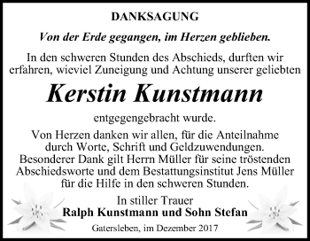 Traueranzeige von Kerstin Kunstmann von Mitteldeutsche Zeitung Aschersleben