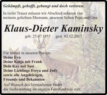 Traueranzeige von Klaus-Dieter Kaminsky von Mitteldeutsche Zeitung