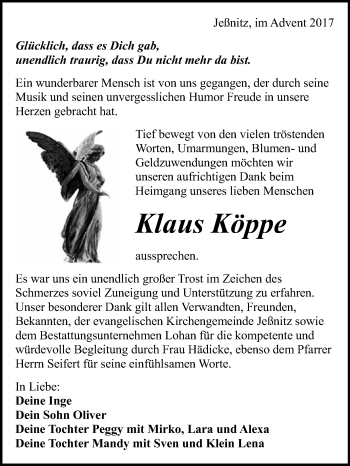Traueranzeige von Klaus Köppe von WVG - Wochenspiegel Bitterfeld