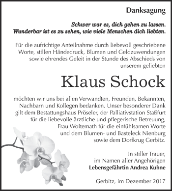 Traueranzeige von Klaus Schock von Super Sonntag Bernburg