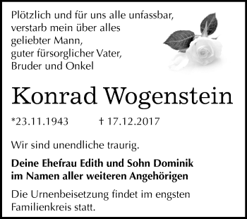Traueranzeige von Konrad Wogenstein von Mitteldeutsche Zeitung Bitterfeld