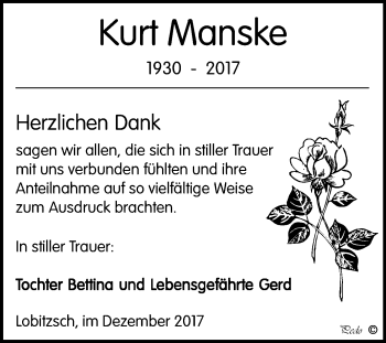 Traueranzeige von Kurt Manske von Mitteldeutsche Zeitung Weißenfels