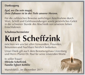 Traueranzeige von Kurt Scheffzink von Mitteldeutsche Zeitung