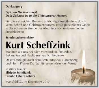 Traueranzeige von Kurt Scheffzink von Super Sonntag SGH Mansf. Land