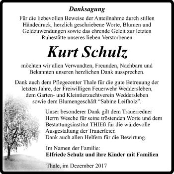 Traueranzeige von Kurt Schulz von Mitteldeutsche Zeitung Quedlinburg