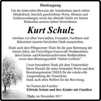 Traueranzeige von Kurt Schulz von Super Sonntag Quedlinburg