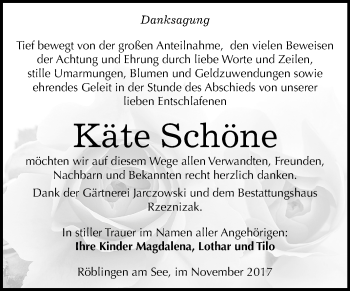 Traueranzeige von Käte Schöne von Mitteldeutsche Zeitung
