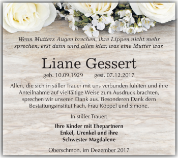 Traueranzeige von Liane Gessert von Mitteldeutsche Zeitung Merseburg/Querfurt