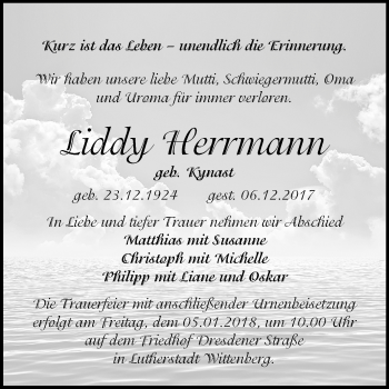 Traueranzeige von Liddy Herrmann von Mitteldeutsche Zeitung