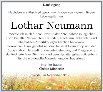 Traueranzeige von Lothar Neumann von Super Sonntag SGH Mansf. Land