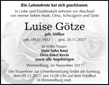 Traueranzeige von Luise Götze von Mitteldeutsche Zeitung