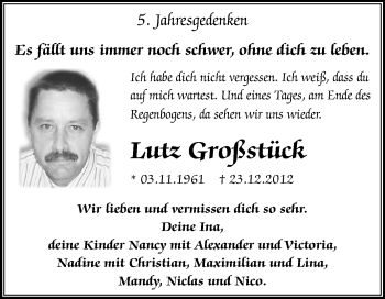 Traueranzeige von Lutz Großstück von Mitteldeutsche Zeitung Zeitz