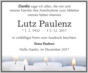 Traueranzeige von Lutz Paulenz von Mitteldeutsche Zeitung Halle/Saalkreis