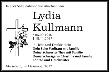 Traueranzeige von Lydia Kullmann von Mitteldeutsche Zeitung Merseburg/Querfurt