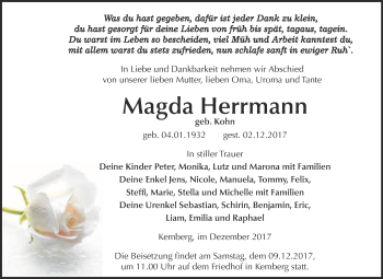 Traueranzeige von Magda Herrmann von WVG - Wochenspiegel Bitterfeld