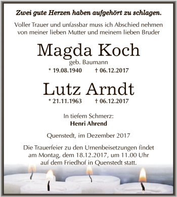 Traueranzeige von Magda und Lutz  von Super Sonntag SGH Mansf. Land