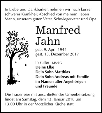 Traueranzeige von Manfred Jahn von Mitteldeutsche Zeitung Halle/Saalkreis