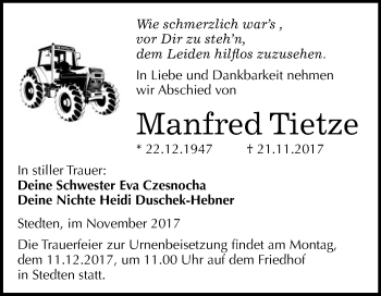Traueranzeige von Manfred Tietze von Mitteldeutsche Zeitung