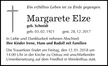 Traueranzeige von Margarete Elze von Mitteldeutsche Zeitung Halle/Saalkreis