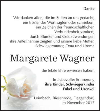 Traueranzeige von Margarete Wagner von Mitteldeutsche Zeitung