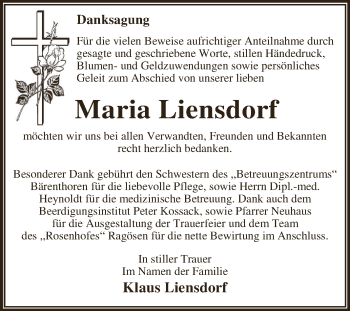 Traueranzeige von Maria Liensdorf von WVG - Wochenspiegel Dessau / Köthen