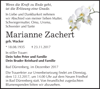 Traueranzeige von Marianne Zachert von Mitteldeutsche Zeitung Merseburg/Querfurt
