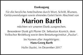 Traueranzeige von Marion Barth von Mitteldeutsche Zeitung Halle/Saalkreis