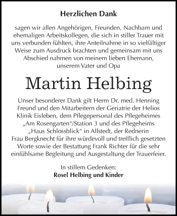 Traueranzeige von Martin Helbing von Mitteldeutsche Zeitung