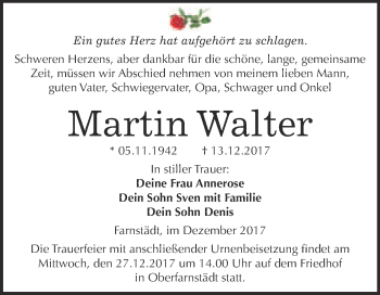 Traueranzeige von Martin Walter von WVG - Wochenspiegel Merseburg